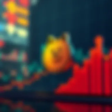A visual of the Dogecoin symbol alongside a market trend graph showing rising values and community engagement.