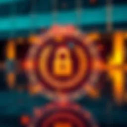 Dogecoin logo with a digital lock symbol, representing secure transactions through Quantum Explorer