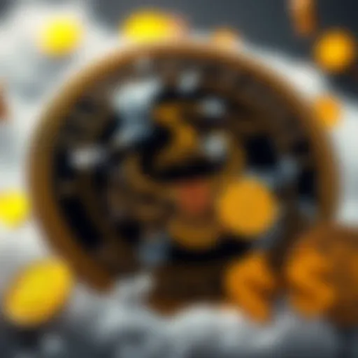 A graphic showing the U.S. Department of Justice logo with frozen cryptocurrency symbols and dollar signs, representing a crackdown on scams.