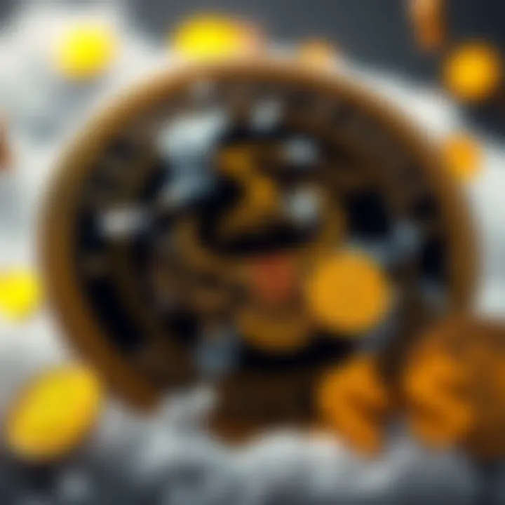 A graphic showing the U.S. Department of Justice logo with frozen cryptocurrency symbols and dollar signs, representing a crackdown on scams.