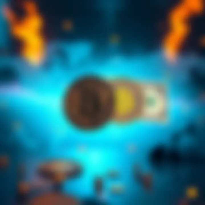 A visualization showing Bitcoin and the US dollar, highlighting their potential shifts in value amid global conflicts, with a backdrop of a world map and oil trade symbols.