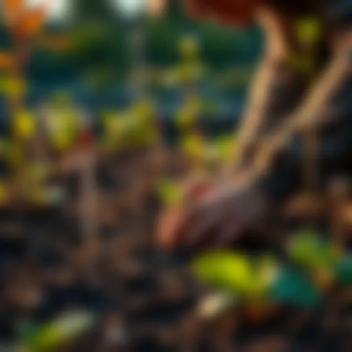 A person planting seeds in a garden, symbolizing starting investments for future growth through Dollar Cost Averaging.