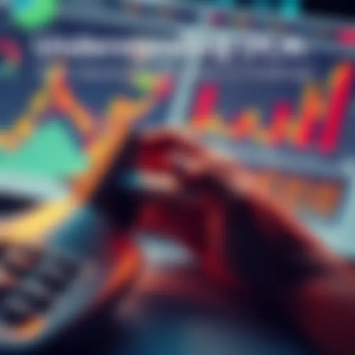 A person calculating investment returns with charts and graphs depicting average costs over time