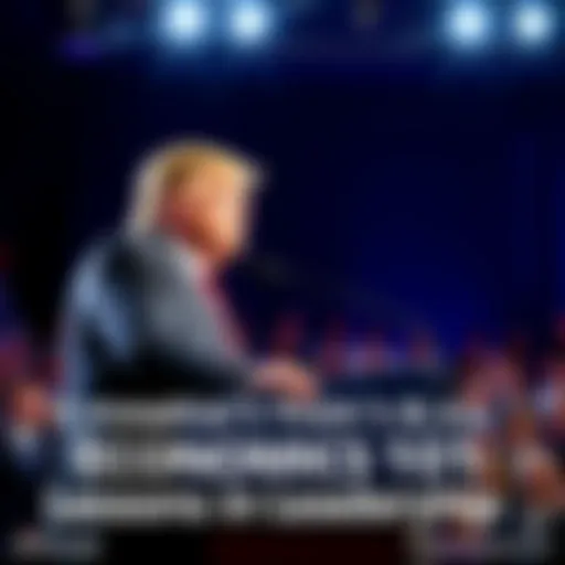Donald Trump at a podium discussing economic policies with audience in the background