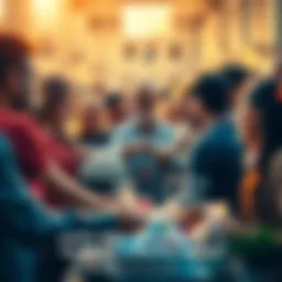 Group of individuals giving donations to help those in need