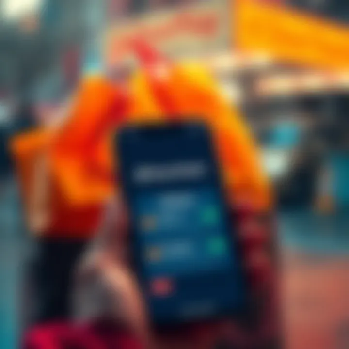 A smartphone screen showing DoorDash app with stablecoin payment options, and a delivery bag in the background.