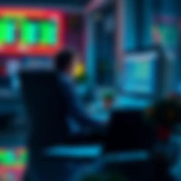 A person sitting at a desk looking at a computer screen while downloading financial statements in XLS or CSV format.