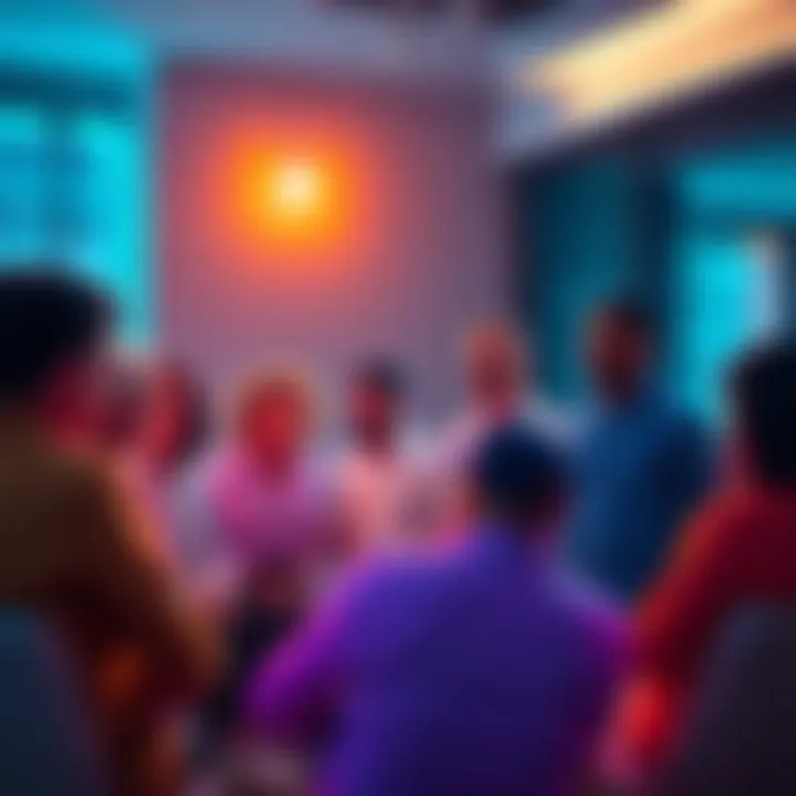 A group of people discussing the benefits of Dr. Profit's VIP membership in a casual setting.