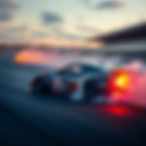 A driver skillfully executing drifting footwork on a racetrack, showcasing precision and control of the vehicle.