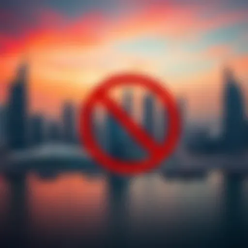 A view of the Dubai skyline featuring a graphic prohibition sign, indicating the ban on Zcash futures trading