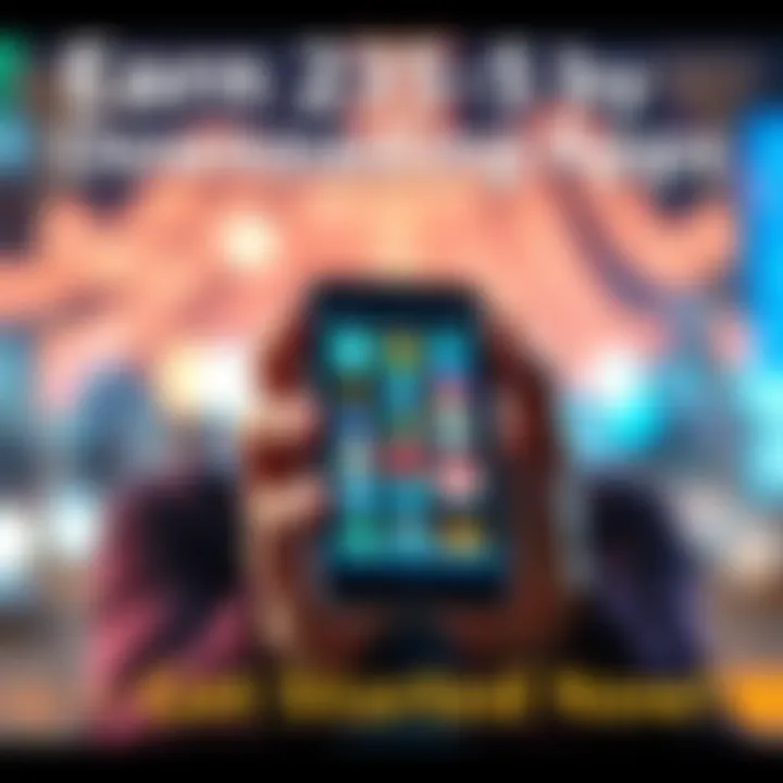 A person holding a smartphone with app icons displayed, symbolizing earning money by downloading apps.