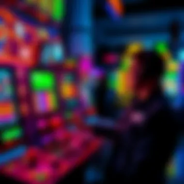 A person engaging in various mini-games on a screen to earn AB quickly, with colorful graphics surrounding them.