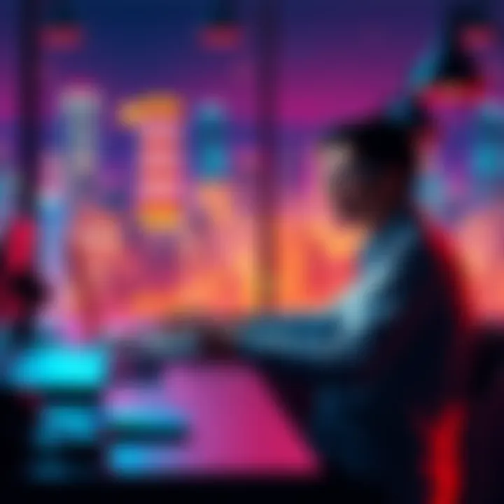 A person sitting at a desk with a laptop, exploring platforms to earn cryptocurrency through tasks and dApps.