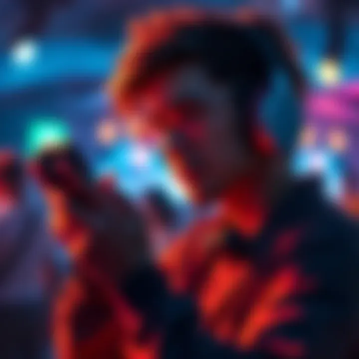 A person enjoying music on headphones while looking at their phone screen displaying a music app with rewards