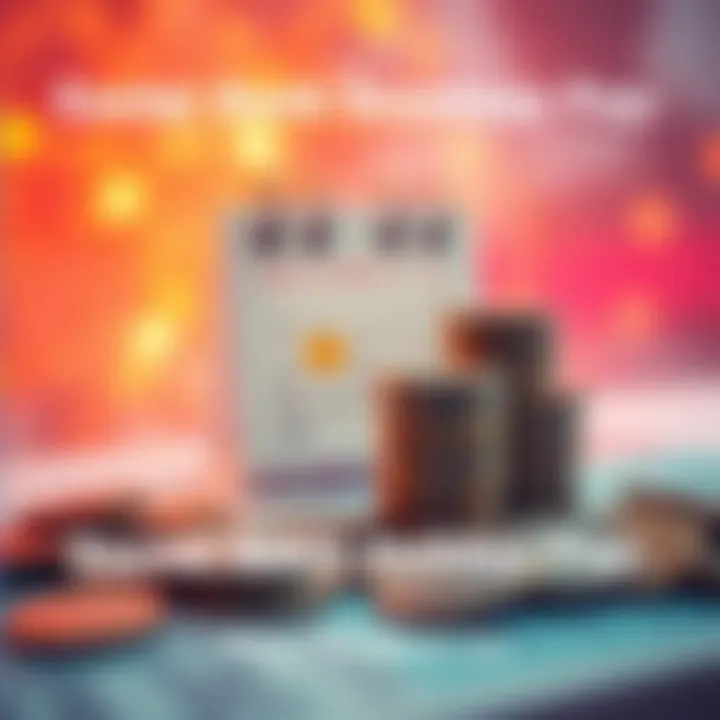 A calendar highlighting the Easter bank holiday and stacks of coins representing pay.