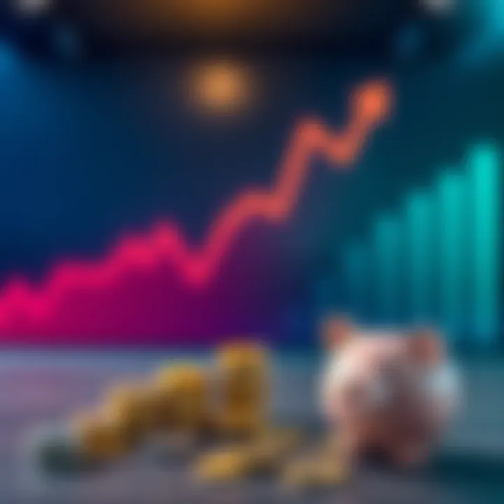 A graph showing an upward trend representing the European Central Bank's interest rate increase, with coins and a piggy bank in the foreground symbolizing savings.