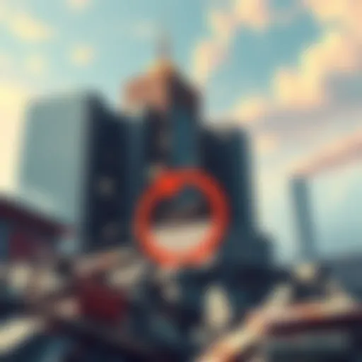 An illustration showing broken buildings and fallen currency, symbolizing economic collapse and societal impact.