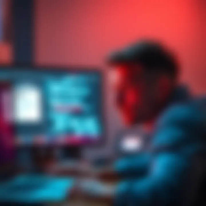 A person looking at a computer screen with a worried expression as scam email warnings pop up