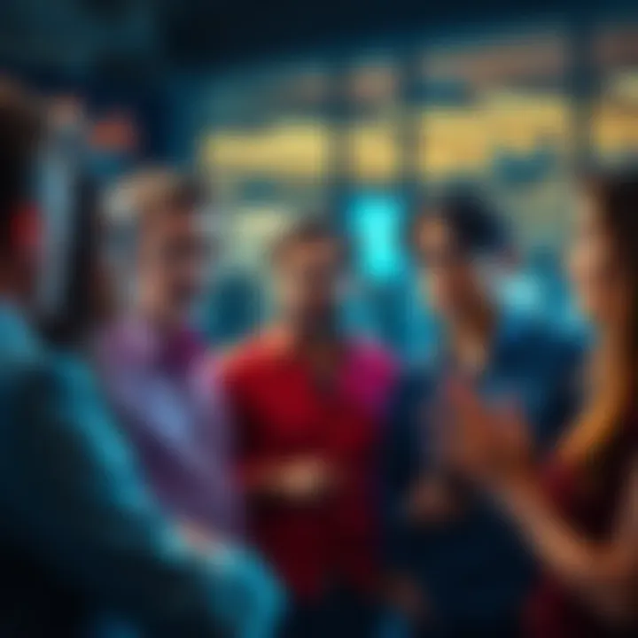 A group of people discussing an email list surprise with puzzled expressions.