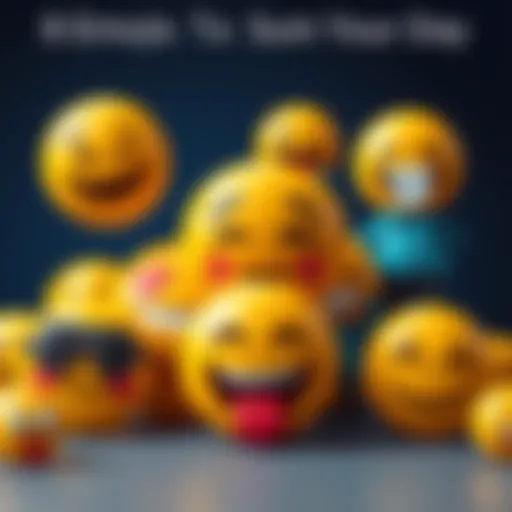 Eight different emojis showing daily emotions from waking up to work achievements and relaxation