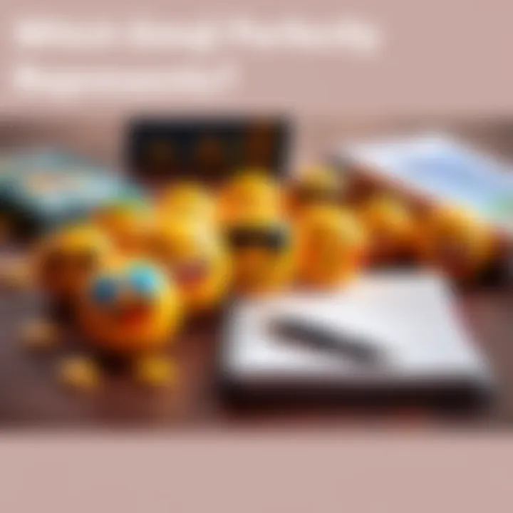 Emojis Representing Investment Portfolios Various emojis symbolizing different investment strategies laid out on a table with a notebook and pen