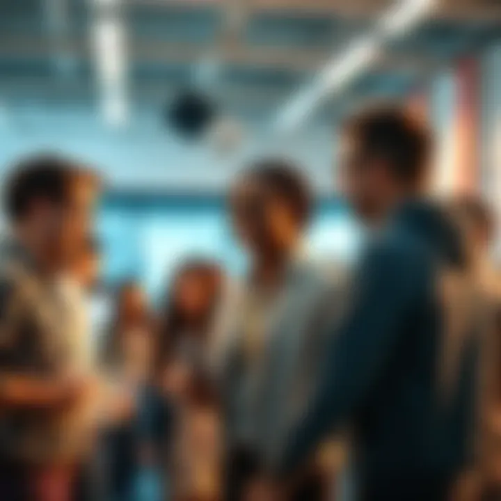 A diverse group of employees collaborating in a bright, modern office environment, reflecting the new workplace culture in 2025.