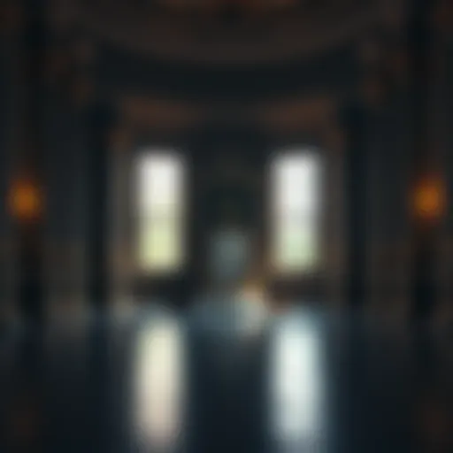 A grand throne room with an empty throne, emphasizing absence and reflection on existence.