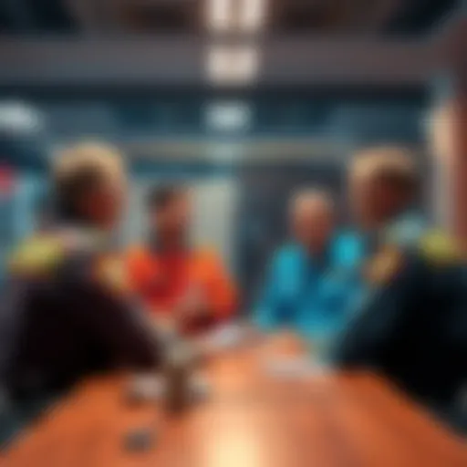 Group of EMTs discussing their reward experiences and recognition in a meeting setting