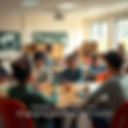 A lively classroom with diverse learners participating in creative activities and group discussions, showcasing innovative teaching methods.