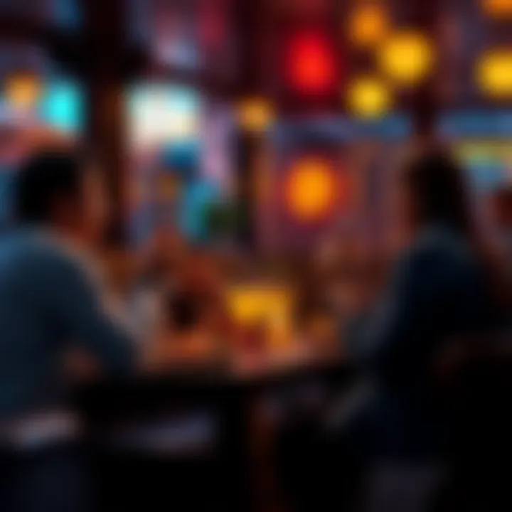 A person celebrating their Bitcoin profits by dining out with friends, enjoying food and drinks.