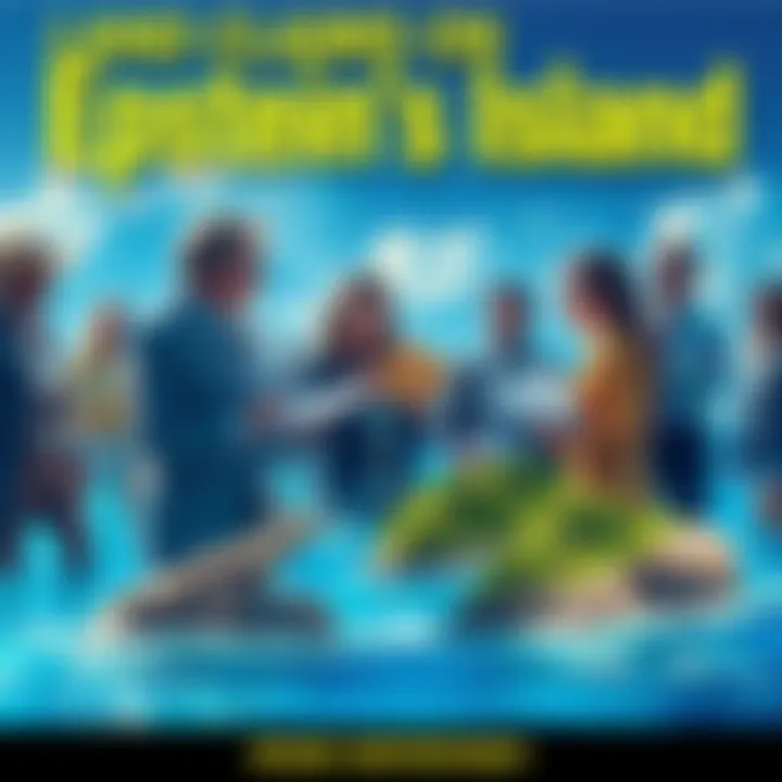 People discussing land claims on Epstein's Island with documents in hand