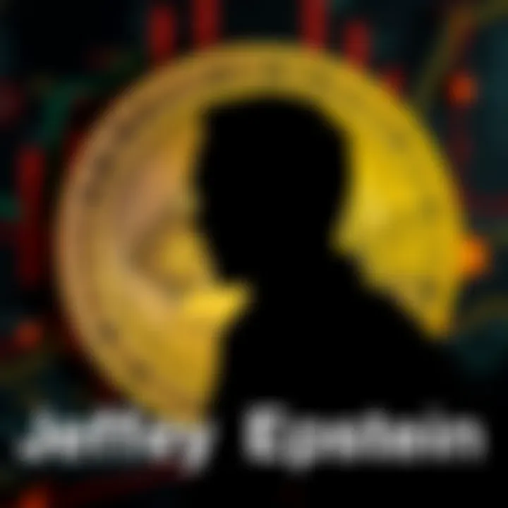 A graphic showing Jeffrey Epstein's silhouette behind a Bitcoin symbol and dark web elements.