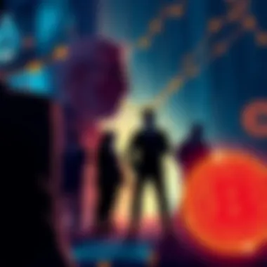 Jeffrey Epstein and Bitcoin Leaders Illustration showing links between Jeffrey Epstein and Bitcoin influencers, featuring silhouettes of Epstein and prominent Bitcoin figures against a digital backdrop.