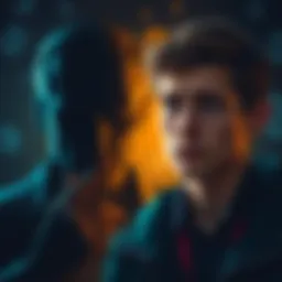 Jeffrey Epstein and Vitalik Buterin A shadowy figure representing Jeffrey Epstein with a thoughtful expression, and a young man resembling Vitalik Buterin looking concerned. A backdrop of cryptocurrency symbols in dim lighting.