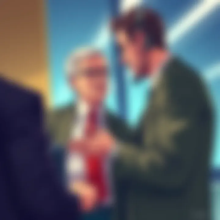 Illustration of Jeffrey Epstein attempting to contact Gary Gensler about digital assets, depicting a tense conversation in a corporate setting.