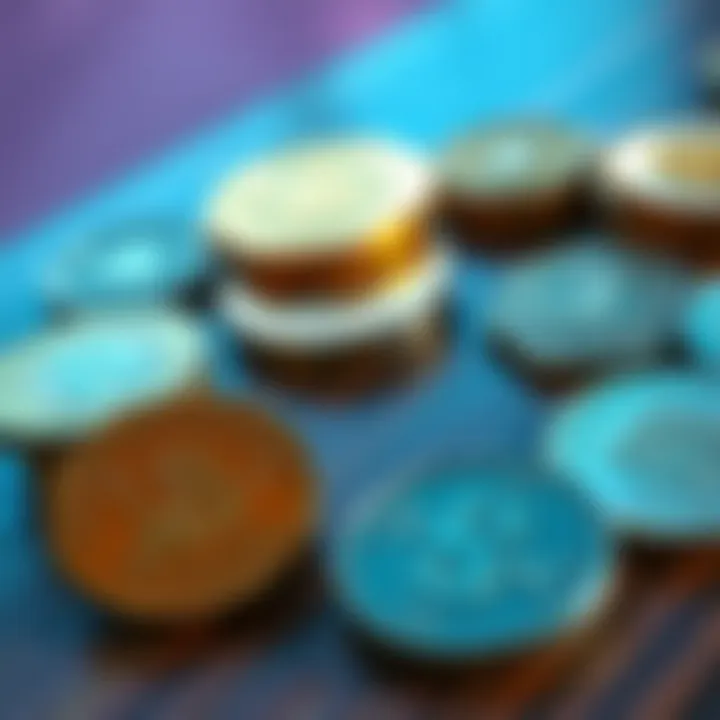 A close-up view of various error coins displayed on a wooden table, showcasing unique features and markings that set them apart from regular coins.