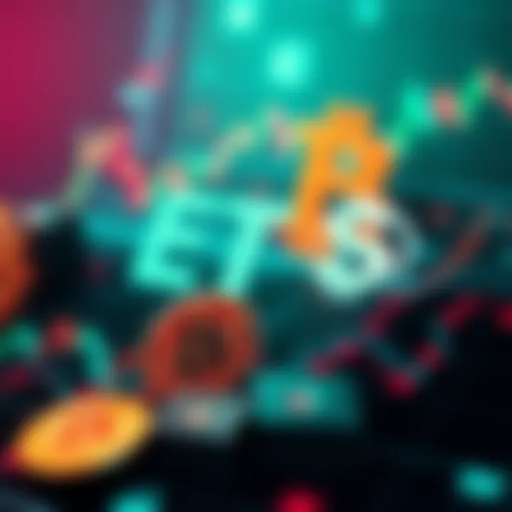 ETFs and Crypto Market Impact A visual representation of ETFs influencing the cryptocurrency market, featuring Bitcoin symbols and stock charts