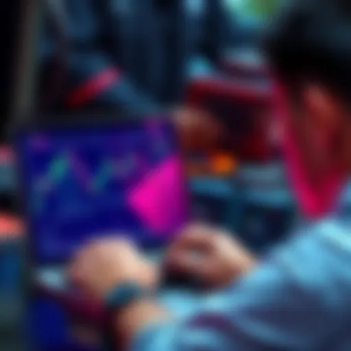 Person analyzing Ethereum charts on a laptop with graphs showing market trends during a bear market