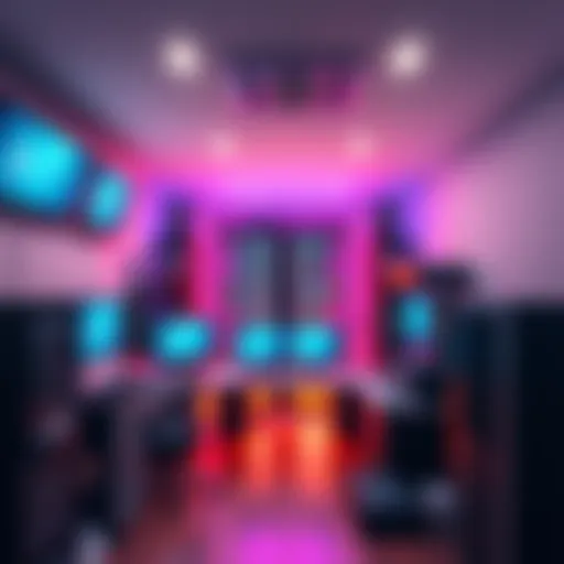 A well-organized computer room featuring multiple monitors, servers, and networking equipment for running an Eth node.