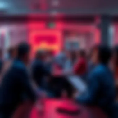 A group of people discussing Ethereum news and price analysis in a lively setting