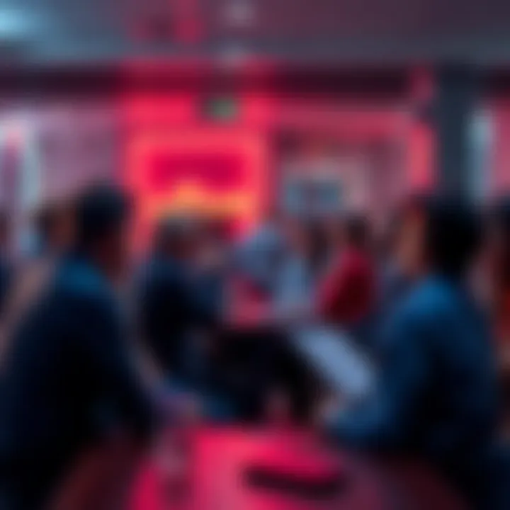 A group of people discussing Ethereum news and price analysis in a lively setting