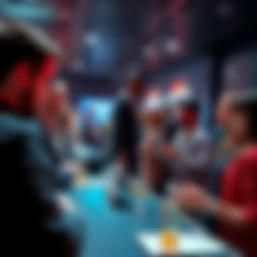 People engaging in discussions about Ethereum and market trends at a community event.