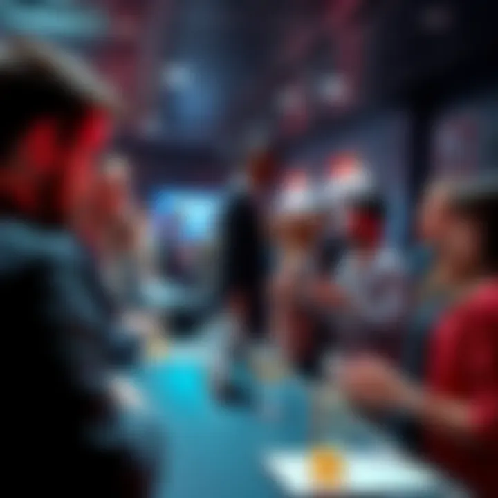 People engaging in discussions about Ethereum and market trends at a community event.
