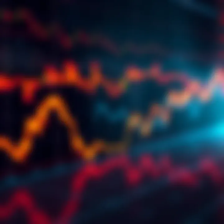 A downward trend line on a chart representing the decline of Ethereum prices over time.