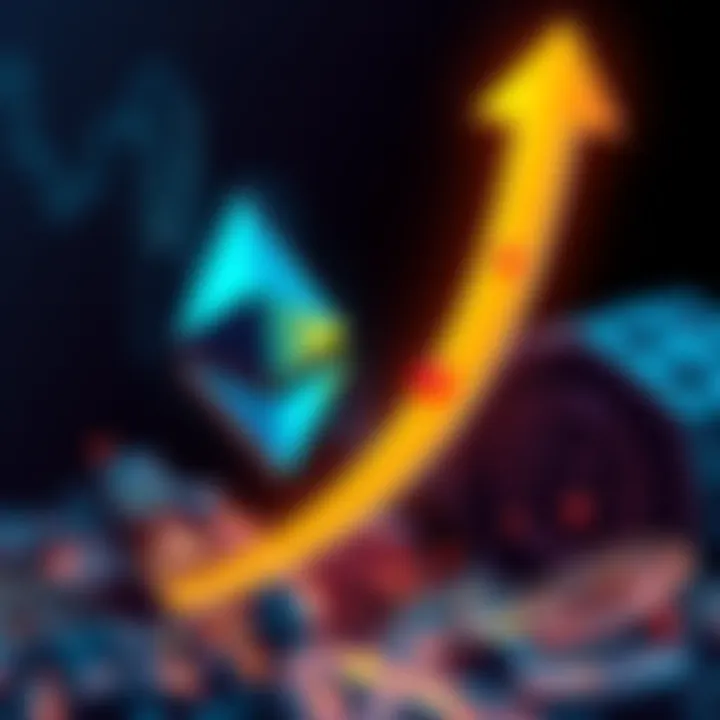 Visual representation of Ethereum logo with a soaring arrow indicating a price increase, signifying Robert Kiyosaki's prediction of 90X growth by 2027.