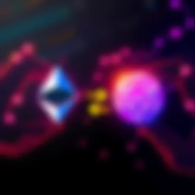 An illustration showing the icons of Ethereum and Solana connected by arrows, symbolizing the swap of cryptocurrencies on decentralized exchanges.
