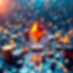 A digital representation of Ethereum's tokenized asset market supporting the ETH price during market downturns, showcasing various tokenized assets on a blockchain network