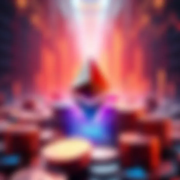 A visual representation of Ethereum's potential $100 trillion valuation with graphics of digital currency and market trends.