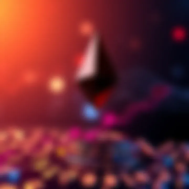 Graphic showing Ethereum logo with upward trend arrows and dollar signs, symbolizing predictions of it hitting 10K