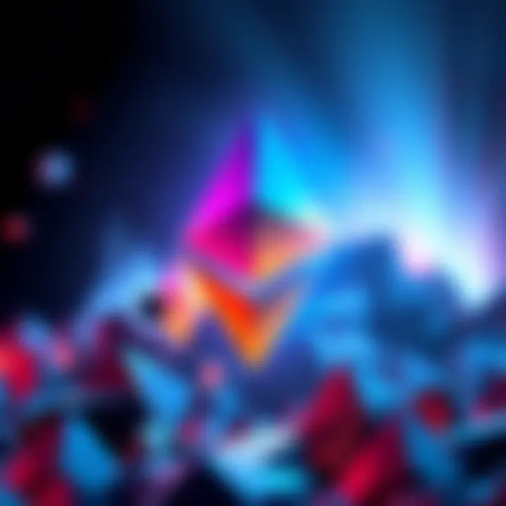 Illustration of Ethereum logo with blob objects representing data replacement instead of traditional blocks, symbolizing increased scalability.